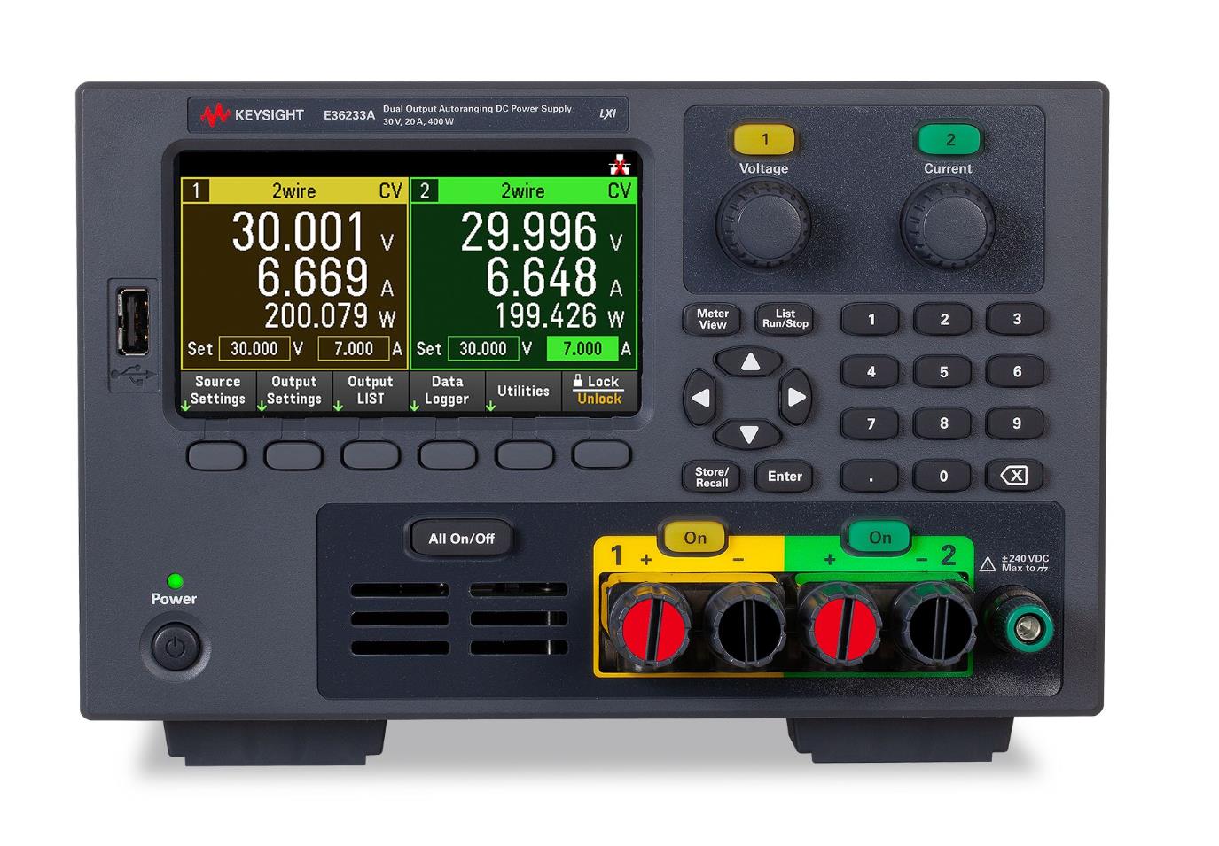 是德E36233A 400 W 自動量程雙路輸出電源，30 V，20 A